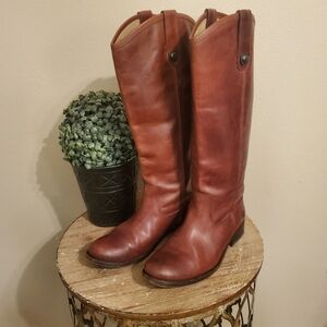 FRYE Melissa Button Cognac Leather Tall Pull-On Stlye Riding Boots Women's SZ 6½